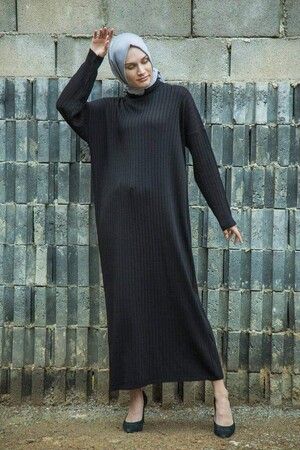 Kadın Büyük Beden Triko Siyah Elbise 3367 - 2