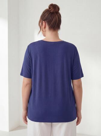 Kadın Büyük Beden V Yaka Tişört Lacivert - 4