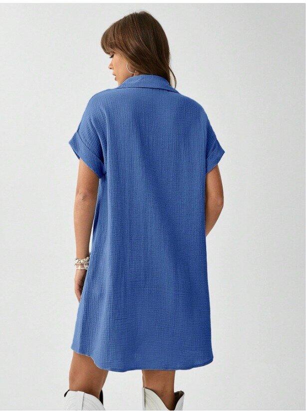 Kadın Cep Detay Müslin Kumaş Mini Gömlek Elbise - 4