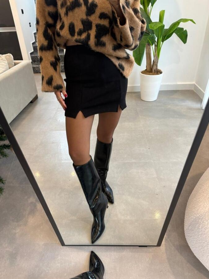 Kadın çift Yırtmaç Detaylı Mını Etek - 1