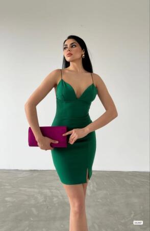 Kadın Dalgıç Krep Kumaş Askılı Mini Elbise - 3