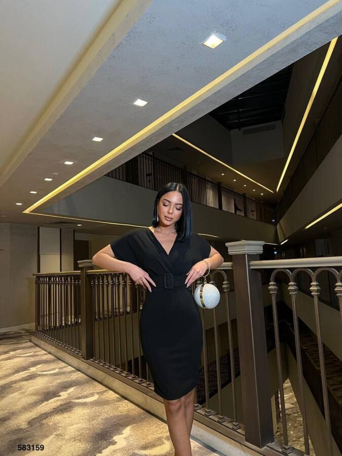 Kadın Dalgıç Krep V Yaka Ve Sırt Dekolte Detaylı Elbise - 2