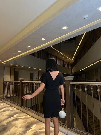 Kadın Dalgıç Krep V Yaka Ve Sırt Dekolte Detaylı Elbise - 3