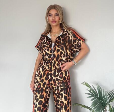 Kadın Dalgıç Kumaş Dijital Leopar Baskılı şerit Detaylı Takım - 3