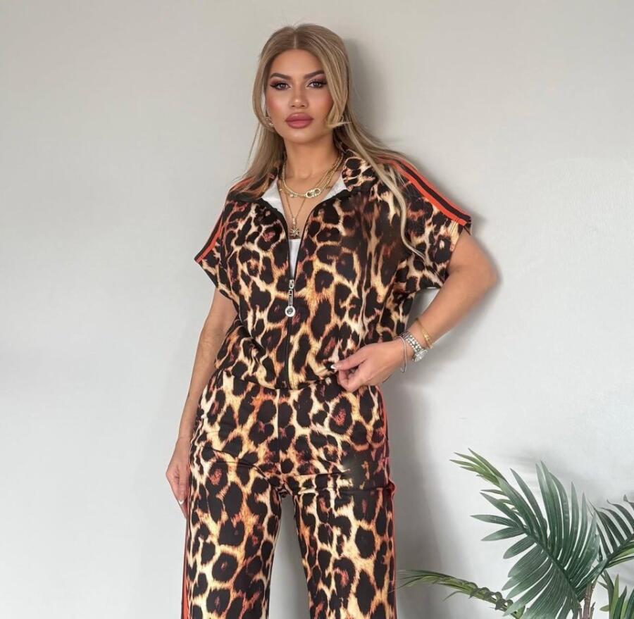 Kadın Dalgıç Kumaş Dijital Leopar Baskılı şerit Detaylı Takım - 3
