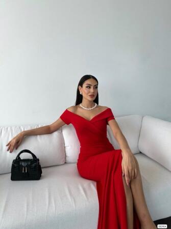 Kadın Dalgıç Kumaş Kayık Yaka Ve Dekolte Detaylı Elbise - ANGELINO BuyukBedeniz (1)