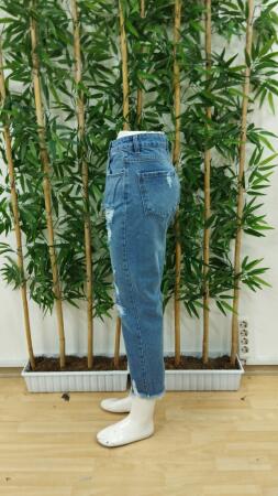 Kadın Dar Kesim Cepli önden Yırtık Desenli Denim Pantolon - 6