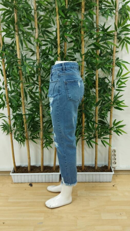 Kadın Dar Kesim Cepli önden Yırtık Desenli Denim Pantolon - 6