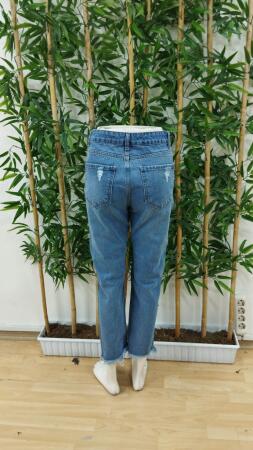 Kadın Dar Kesim Cepli önden Yırtık Desenli Denim Pantolon - 7