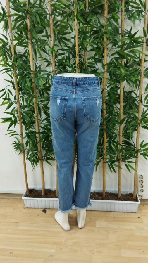 Kadın Dar Kesim Cepli önden Yırtık Desenli Denim Pantolon - 7