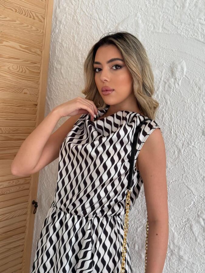 Kadın Degaje Yaka önden çapraz Detay Saten Midi Elbise - 3