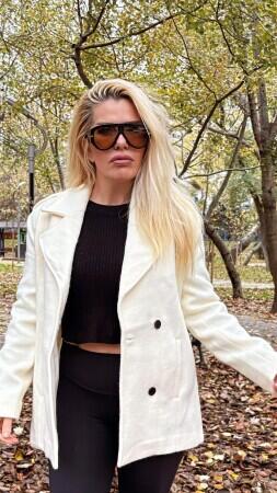 Kadın Kaşe Kaban Beyaz753 - Angelino Butik