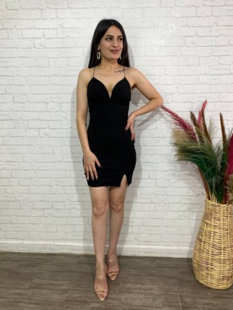 Kadın Derin V Yaka Sırt Dekolteli Fırsat Ürün Mini Elbise - 3