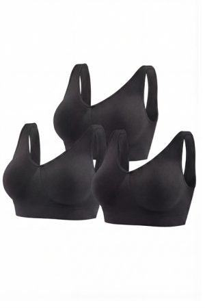 Kadın Dikişsiz Kalın Askılı Esnek Pedli Toparlayıcı Büstiyer Siyah 3'lü Paket - 1