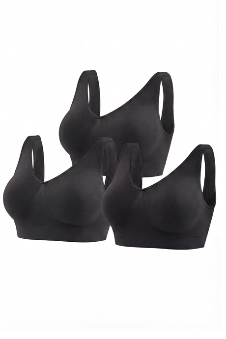 Kadın Dikişsiz Kalın Askılı Esnek Pedli Toparlayıcı Büstiyer Siyah 3'lü Paket - 1