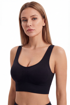 Kadın Dikişsiz Kalın Askılı Esnek Pedli Toparlayıcı Büstiyer Siyah 3'lü Paket - 4