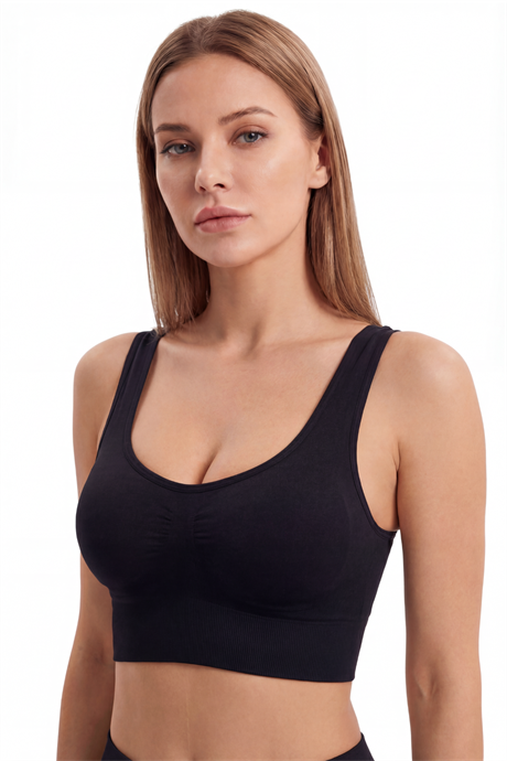 Kadın Dikişsiz Kalın Askılı Esnek Pedli Toparlayıcı Büstiyer Siyah 3'lü Paket - 4