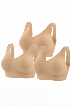 Kadın Dikişsiz Kalın Askılı Esnek Pedli Toparlayıcı Büstiyer Ten 3'lü Paket - 1
