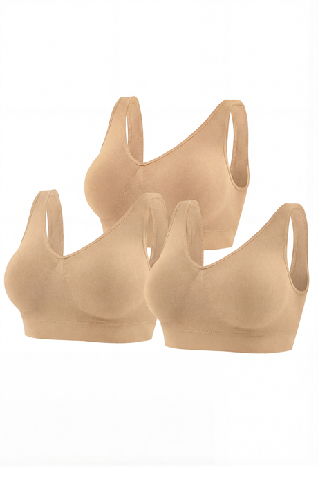 Kadın Dikişsiz Kalın Askılı Esnek Pedli Toparlayıcı Büstiyer Ten 3'lü Paket - 1