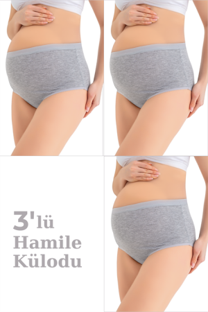 Kadın (DİKİŞSİZ) Lohusa Hamile Külodu Gri Pamuklu Likralı Yumuşak Dokulu Esnek Kumaş 3'lü Set - Angelino