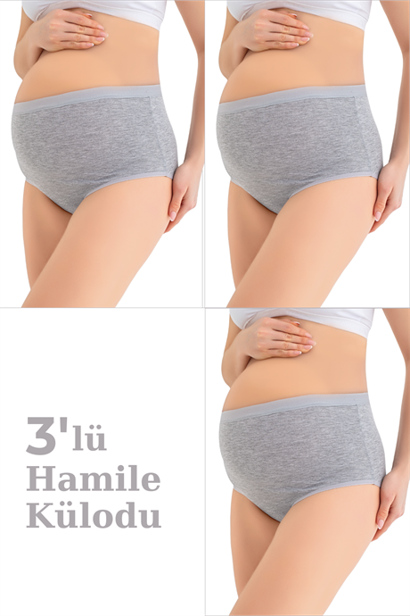 Kadın (DİKİŞSİZ) Lohusa Hamile Külodu Gri Pamuklu Likralı Yumuşak Dokulu Esnek Kumaş 3'lü Set - 1