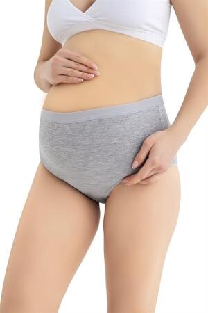 Kadın (DİKİŞSİZ) Lohusa Hamile Külodu Gri Pamuklu Likralı Yumuşak Dokulu Esnek Kumaş 3'lü Set - 3