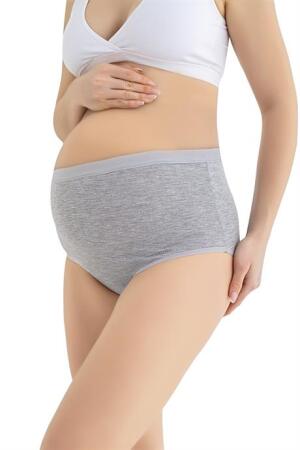 Kadın (DİKİŞSİZ) Lohusa Hamile Külodu Gri Pamuklu Likralı Yumuşak Dokulu Esnek Kumaş 3'lü Set - 4