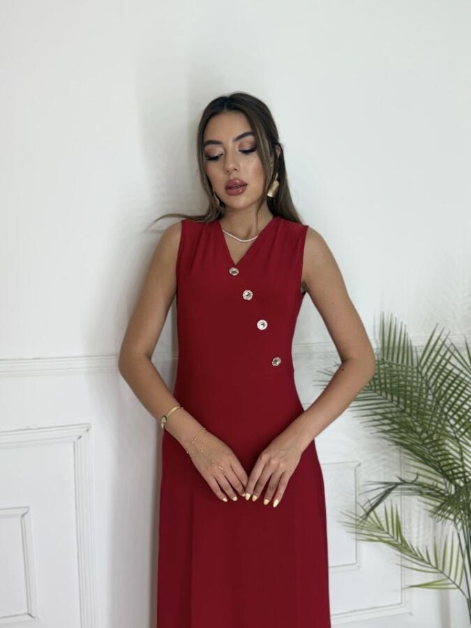 Kadın Düğme Detay Kolsuz Maxi Boy Elbise - 2