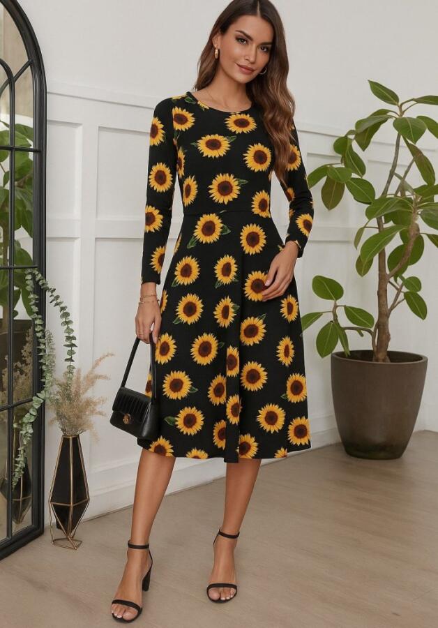 Kadın Fakir Kol Bisiklet Yaka Midi Mikro Elbise - 1