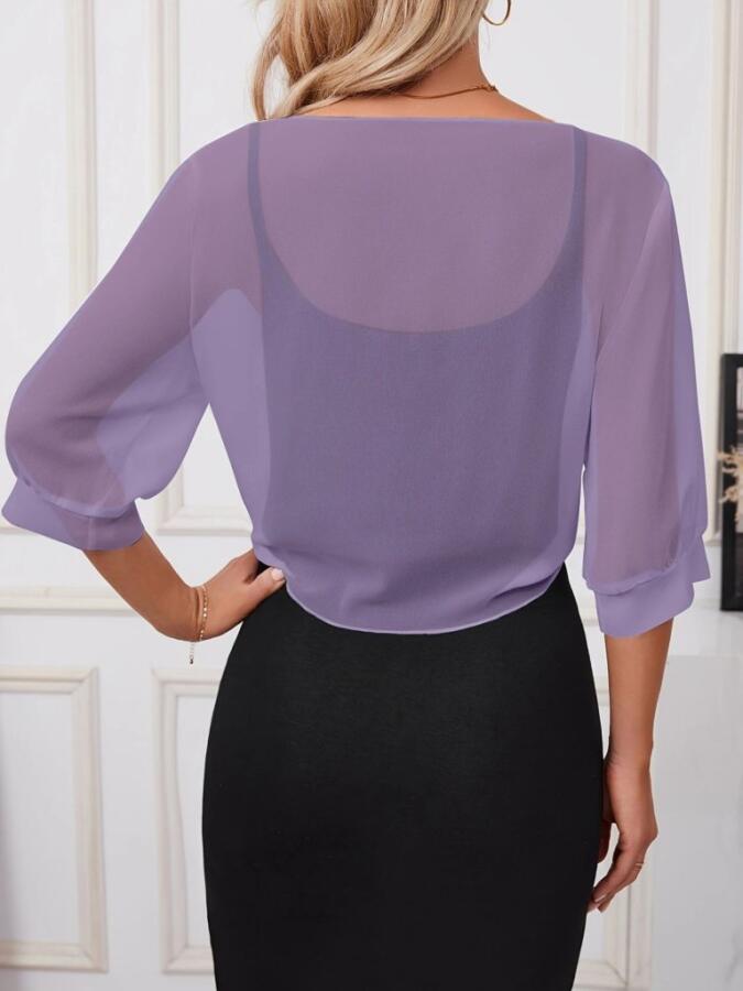 Kadın Truvakar Kollu önden Bağlamalı Kısa şifon Bolero Ceket - 2