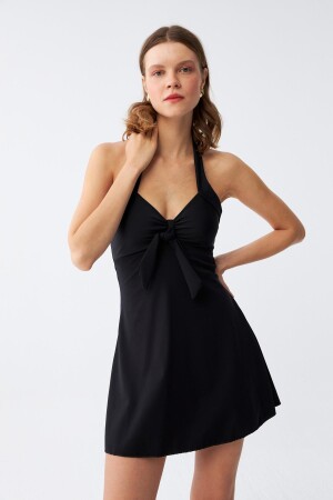 Akbeniz Kadın Fiyonklu Siyah Elbise Mayo - 4