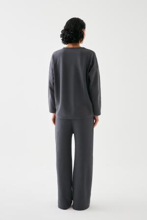 Kadın Füme Akrep Burcu Oversize 2 İplik Eşofman Ev Giyim Takımı - 5