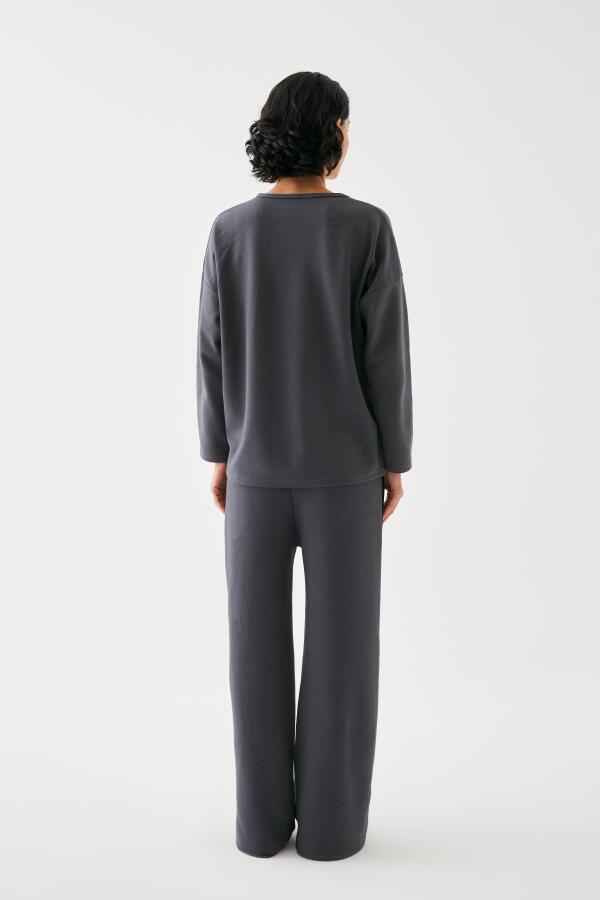 Kadın Füme Akrep Burcu Oversize 2 İplik Eşofman Ev Giyim Takımı - 5