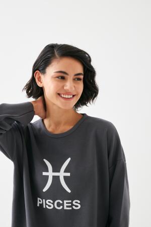 Kadın Füme Balık Burcu Oversize 2 İplik Eşofman Ev Giyim Takımı - 2