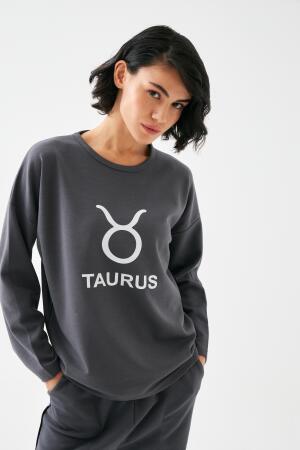 Akbeniz Kadın Füme Boğa Burcu Oversize 2 İplik Eşofman Ev Giyim Takımı - 5