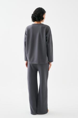 Akbeniz Kadın Füme Boğa Burcu Oversize 2 İplik Eşofman Ev Giyim Takımı - 6