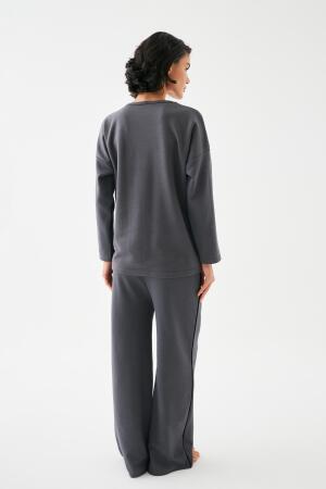 Kadın Füme Kova Burcu Oversize 2 İplik Eşofman Ev Giyim Takımı - 6