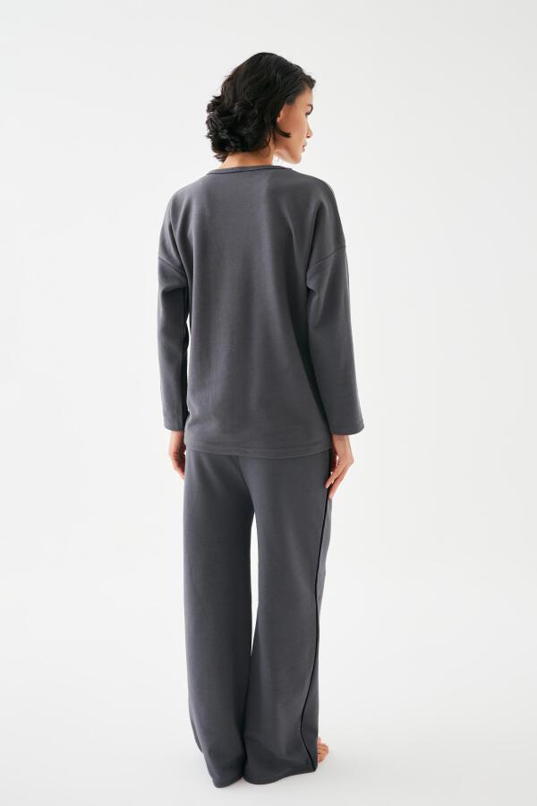 Kadın Füme Kova Burcu Oversize 2 İplik Eşofman Ev Giyim Takımı - 6