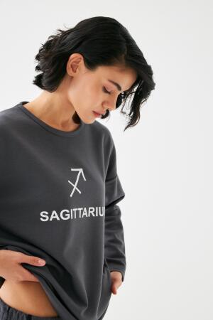 Akbeniz Kadın Füme Yay Burcu Oversize 2 İplik Eşofman Ev Giyim Takımı - 2