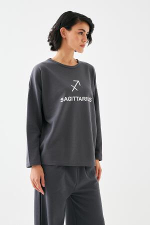 Akbeniz Kadın Füme Yay Burcu Oversize 2 İplik Eşofman Ev Giyim Takımı - 3