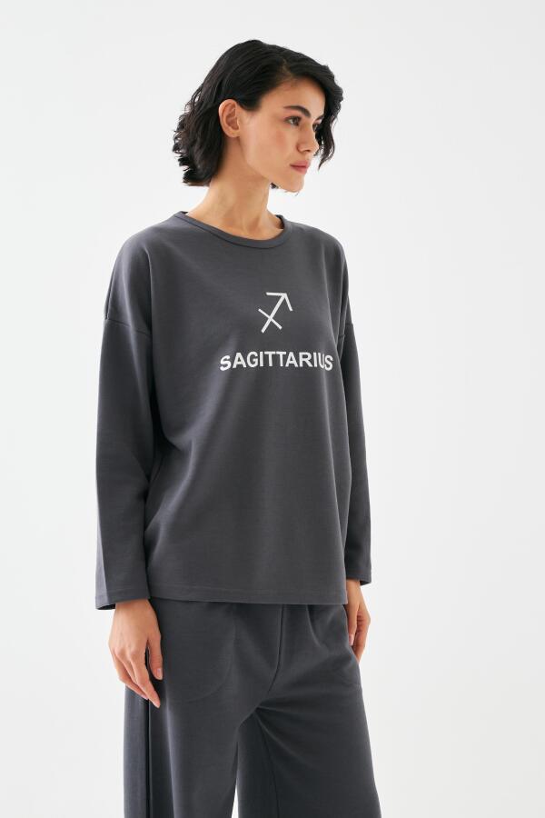 Akbeniz Kadın Füme Yay Burcu Oversize 2 İplik Eşofman Ev Giyim Takımı - 3