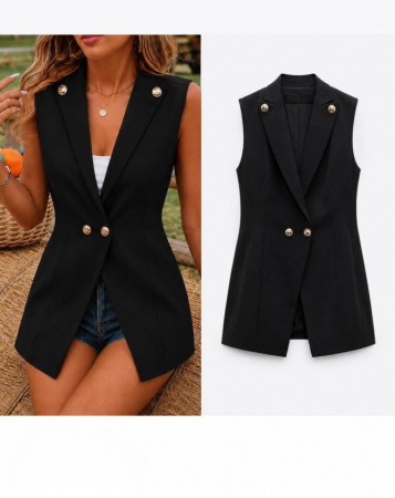 Kadın Gold Düğmeli Blazer Yaka Ceket - ANGELINO BuyukBedeniz