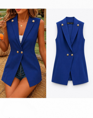 Kadın Gold Düğmeli Blazer Yaka Ceket - ANGELINO BuyukBedeniz