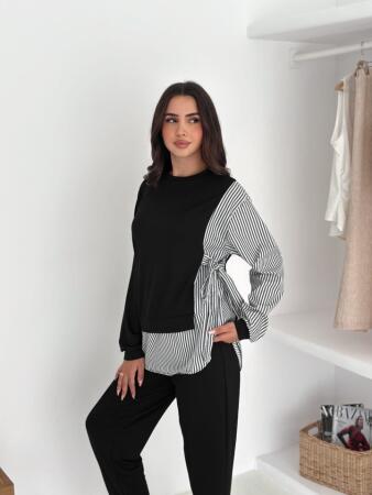 Kadın Gömlek çizgili Yandan Bağlamalı Ikili Takım - ANGELINO BuyukBedeniz