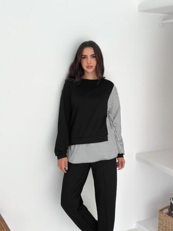 Kadın Gömlek çizgili Yandan Bağlamalı Ikili Takım - ANGELINO BuyukBedeniz (1)