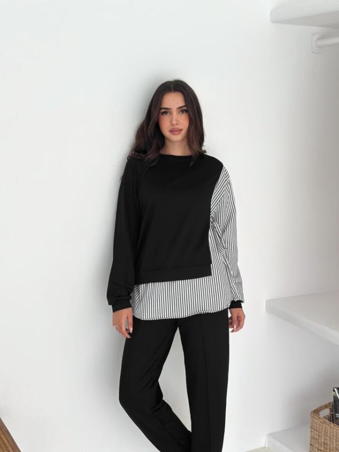 Kadın Gömlek çizgili Yandan Bağlamalı Ikili Takım - 2