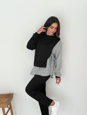 Kadın Gömlek çizgili Yandan Bağlamalı Ikili Takım - 3