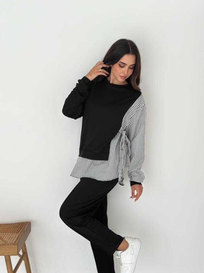 Kadın Gömlek çizgili Yandan Bağlamalı Ikili Takım - 3