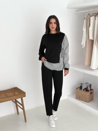 Kadın Gömlek çizgili Yandan Bağlamalı Ikili Takım - 4