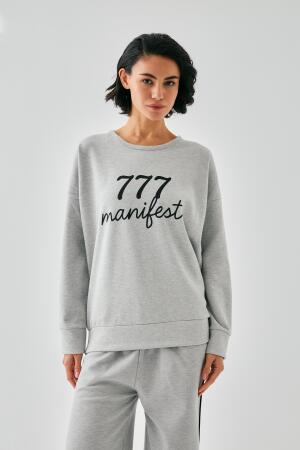 Kadın Gri 777 Manifest Oversize 2 İplik Eşofman Ev Giyim Takımı - Angelino